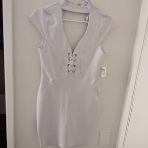 NWT Charlotte Russe White Choker Neck Lace Front Portrait Back Dress M